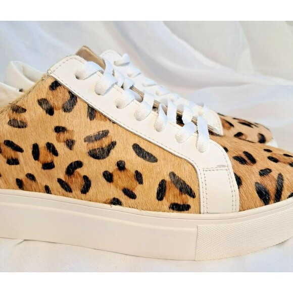 Myra Size 9.5/40 Leopard Hairon Calf Hair Leather Platform Sneaker Low Rise - Picture 6 of 16